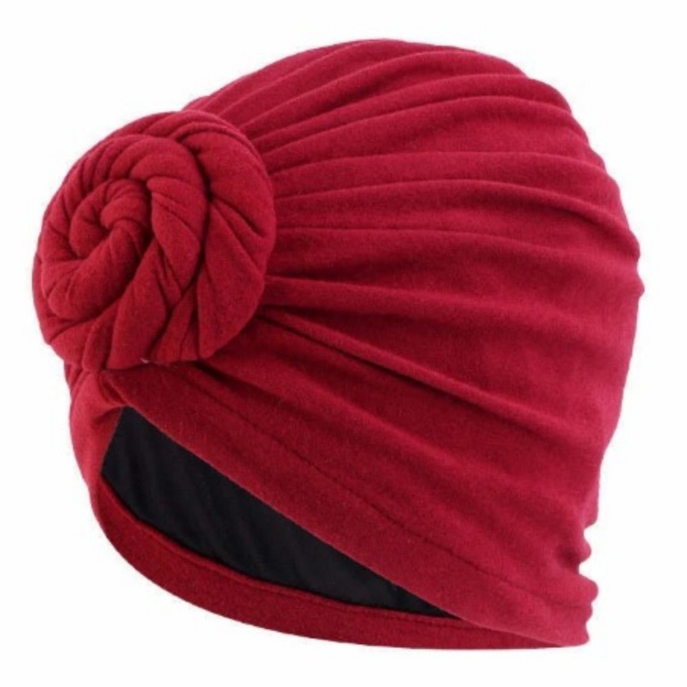 Wine RED Turban Women Pre-Tied Satin-Lined Head wrap Chemo Hat Gift